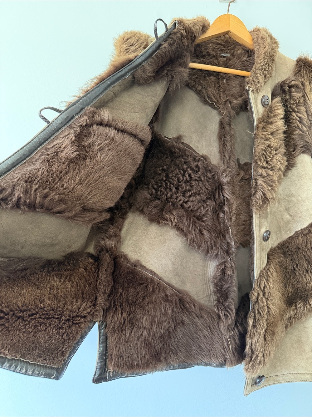 Brown Suede and Shearling Vest with Fur Trim, Vintage - Picture 8 of 12